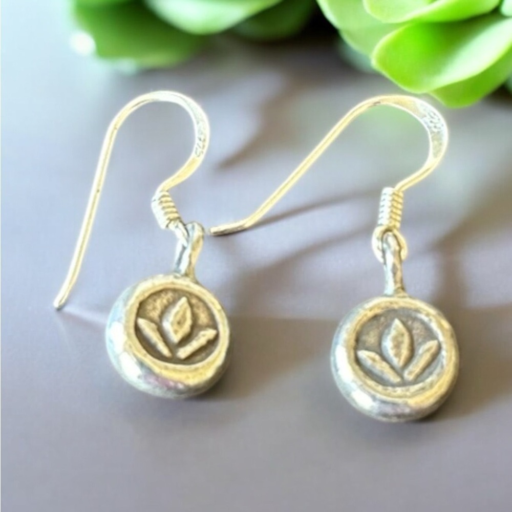 Thai Silver Lotus Charm‎ Earrings Sterling Silver Earwires NWT